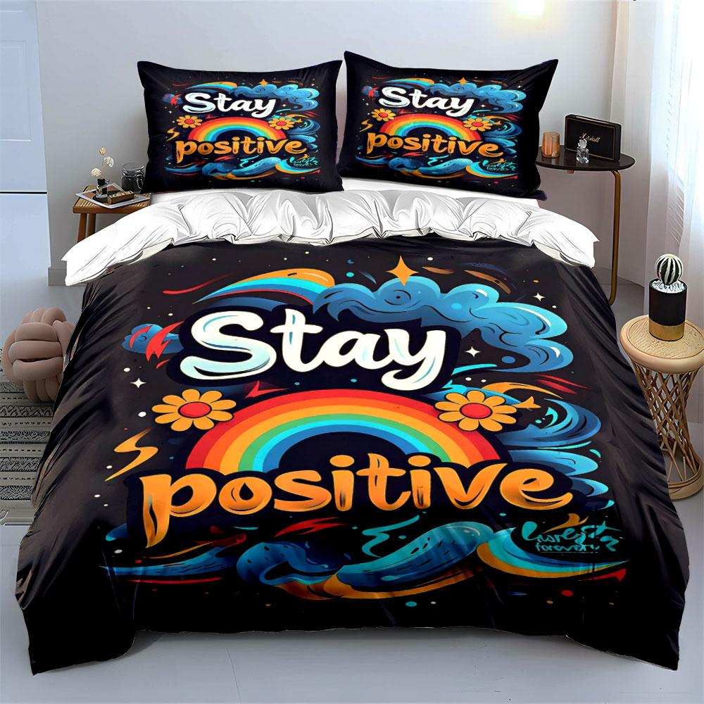 Rainbow, Flowers, Clouds, Slogan. Bedding Sets Duvet Cover Sets Duvet Covers Pillowcases(1 * Duvet Cover 2 * Pillowcases Without Duvet Insert)