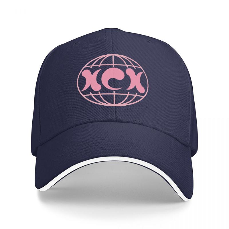 

XCX Global Logo Black Baseball Cap with Pink Embroidered Design and White Trim for Fashionable Streetwear Style Adjustable