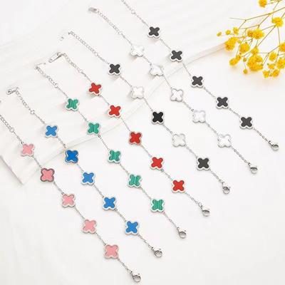 Bracciale in acciaio titanio erba quattro foglie