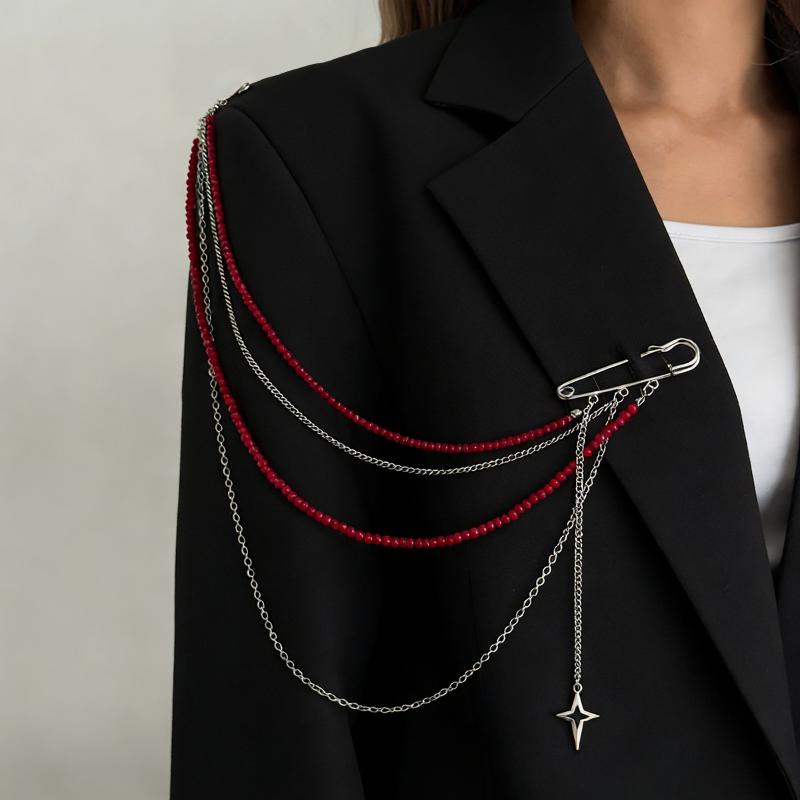 Women Elegant Luxury Pearl Pin Corsage Vintage Multi-Layer Long Tassel Chain Brooch Safety Pins Party Jewelry Gift
