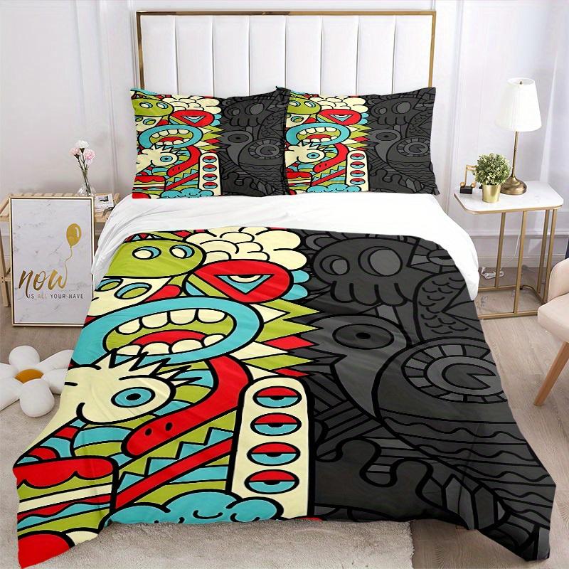 3pcs Psychedelic Patterns 1Cover + 2Pillowcases, PillowInserts NotIncluded, Machine Washable, All - Season Use, Suitable for Bedroom Guest Room99