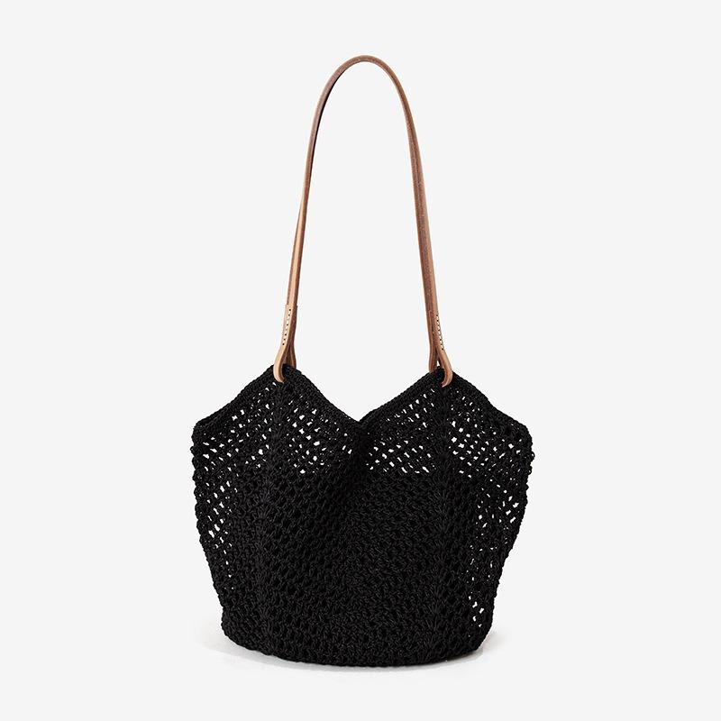 

Плетеная сумка Повседневная универсальная большая вместимость ручной работы кожаная женская сумка Ленивая пляжная сумка Подмышечная сумка через плечо 39*3*33 cm чёрный