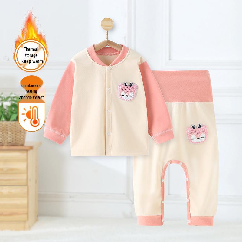 

Baby Fleece Cardigan & High-Waist Belly Protection Underwear Set - Double-Sided, Separable, for Autumn/Winter 80CM рожевий