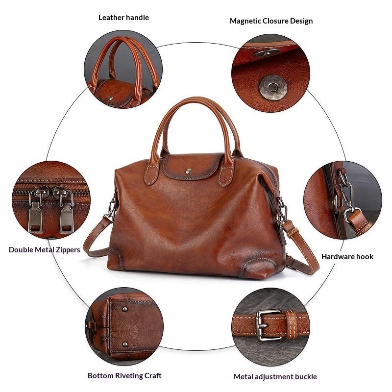 European and American Retro Leather Women's Bags, Large-capacity Tote Bags, Simple Commuting, Portable Messenger Bags.