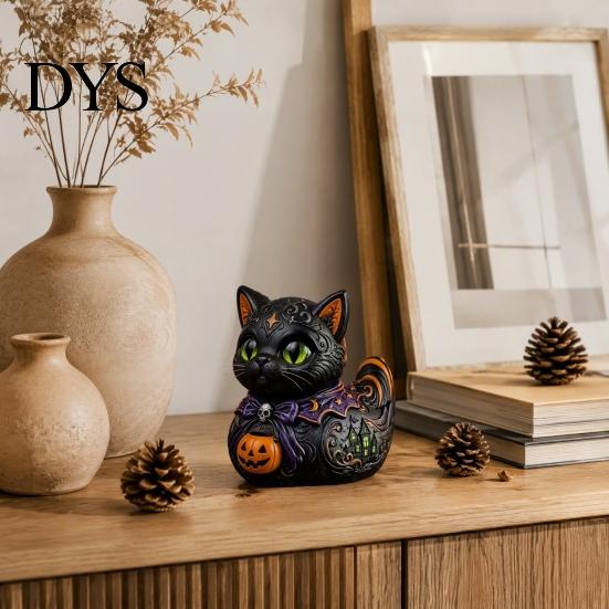 Creative Gift for Dark Aesthetic Lovers Midnight Witches Cat Duck Figurine, Fantasy Resin Mystical Animal Statue Home Statue, Gothic Cat-Duck