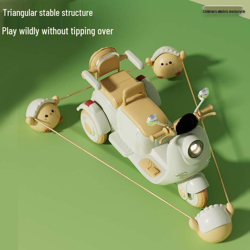Retro Style Dual-Seat Motorcycle Tricycle for Children Aged 1+, Stable Electric Ride-On Toy