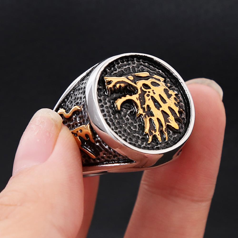 Fashion Vintage Nordic Viking Wolf Ring for Men Stainless Steel Ice Wolf House Stark Winterfell Animal Rings Punk Jewelry Gifts