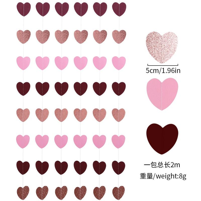 1Pcs 2M Red Heart Wreath DIY Valentine's Day Paper Heart Hanging Rope Wedding Anniversary Birthday Party Supplies Home Decoratio