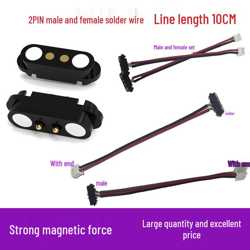 2-pin Anti-Fooling Bent Solder Wire with Magnetic Connector Cable and Spring Pogo Pin Socket