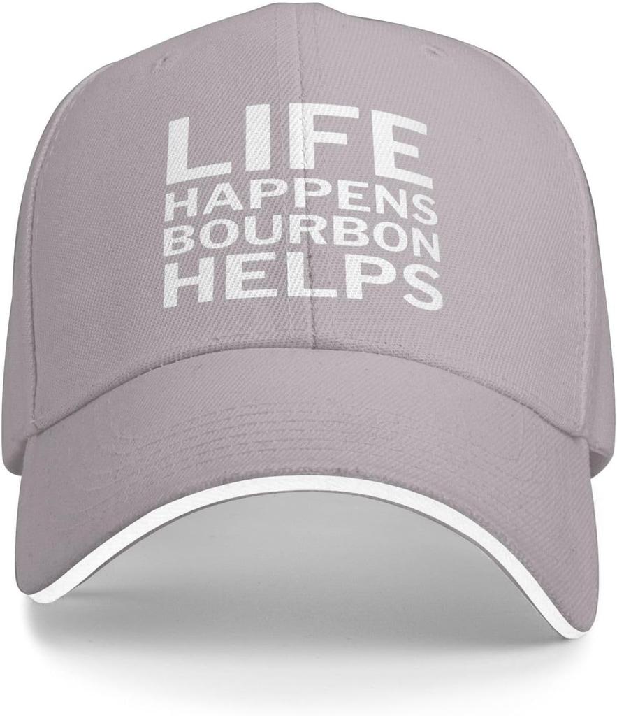 Life Happens Bourbon Helps Print Polyester Trucker Hat Casual Adjustable Baseball Cap Unisex