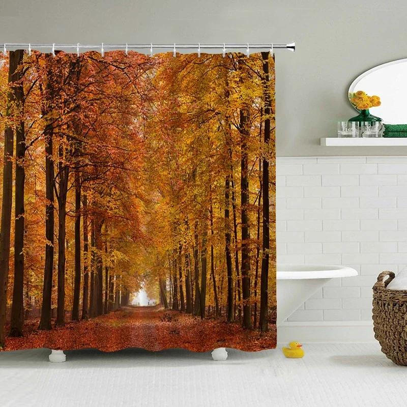 Natural Forest Tree Scenery Shower Curtain Bathroom Waterproof Polyester Fabric Bathroom Curtain 3d Printed Bath Screen Mat W90XH180cm