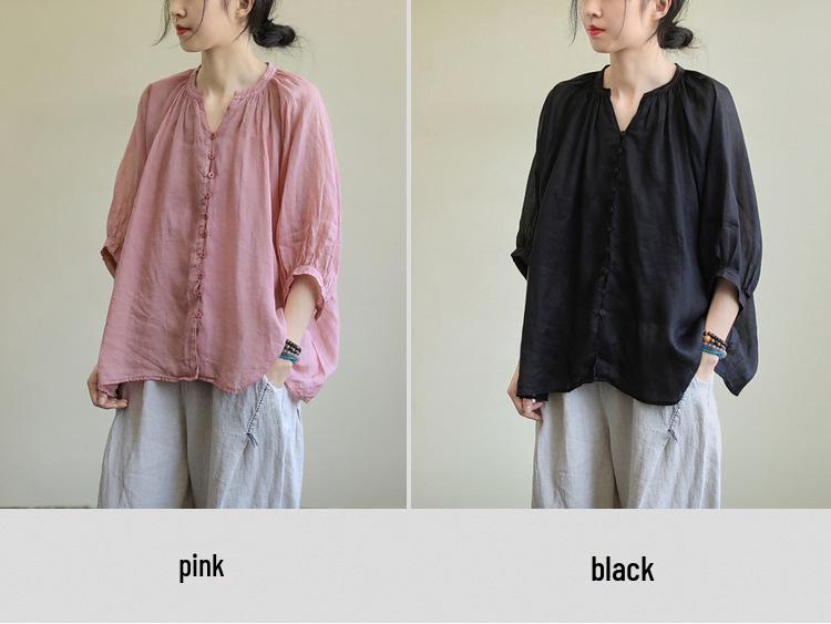 2023 Autumn Korean Style Loose Plus Size Cotton Linen Women's Shirt