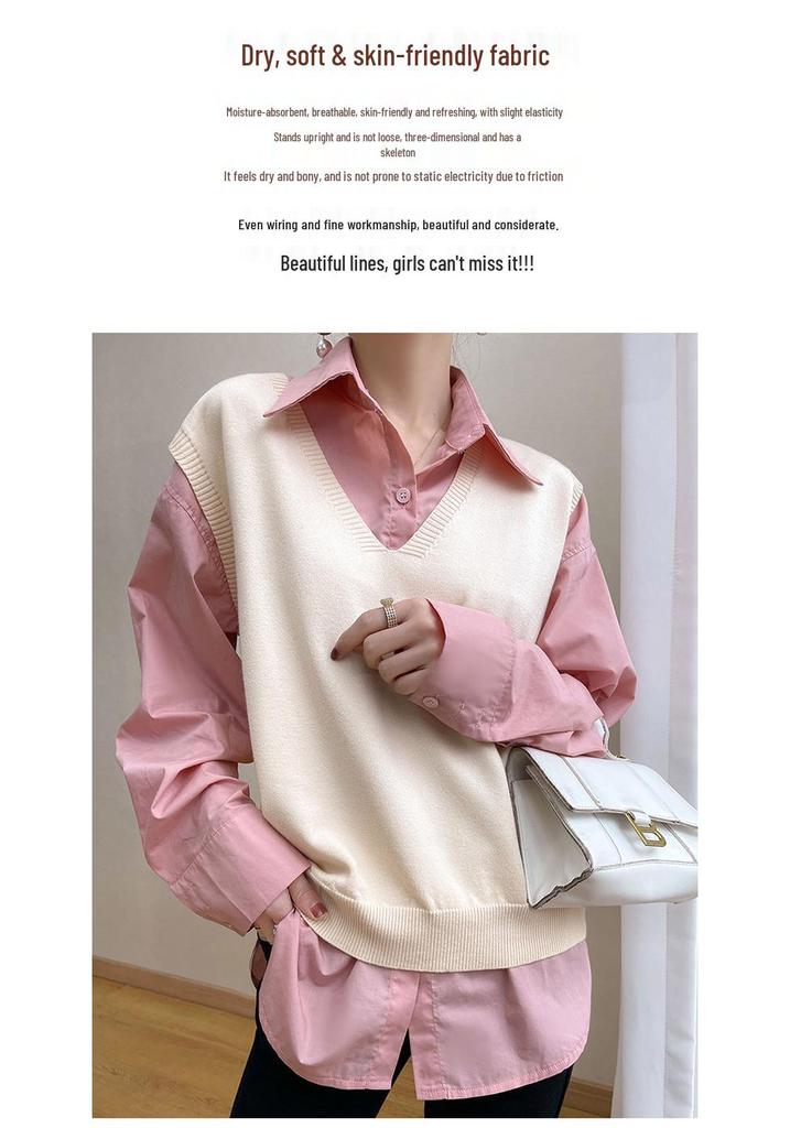 Women's College-Style V-Neck Knit Vest - Retro, Versatile, Loose-Fit Sleeveless Sweater for Autumn/Winter