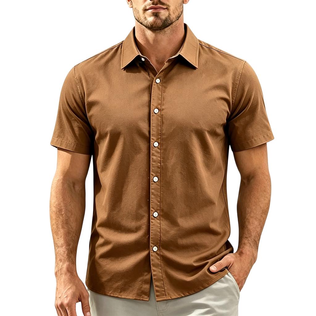 Camisa Casual de Manga Corta para Hombre Cuello de Botones Corte Ajustado Tejido Ligero Transpirable Camisa de Verano Primavera para Uso Diario