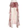 European Style 2024 Floral Print Irregular Maxi Skirt with Double-Layer Ruffles