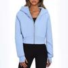 Women's Fleece Lined Hooded Zip Up Cropped Casual Long Sleeve Sweatshirt, European American Style Casual Tops Leisure Trade