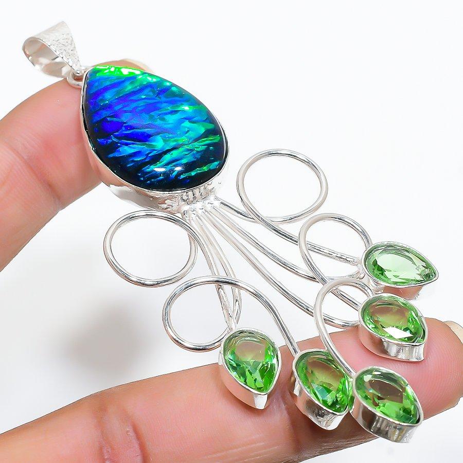 

Blue Triplet Opal, Tsavorite Gemstone Handmade Jewelry Pendant 3.59 SR-10871