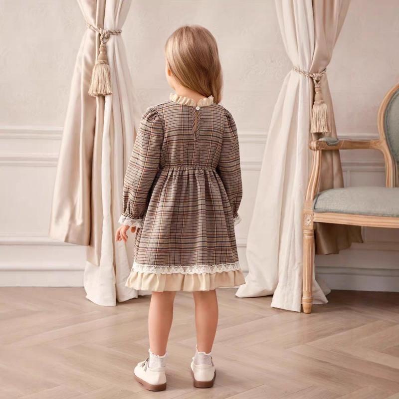 Girls New Dress Baby College Stylishly Princess Children Lolita Plaid Long Sleeve British Style Dress