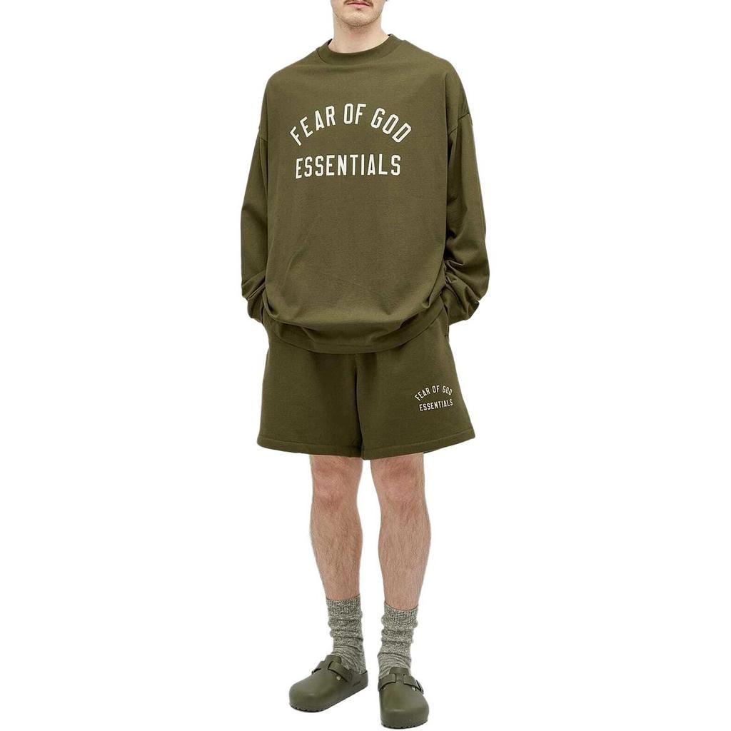 Fear of God Essentials Calção de Futebol em Fleece Masculino Militar Verde 160BT242005F