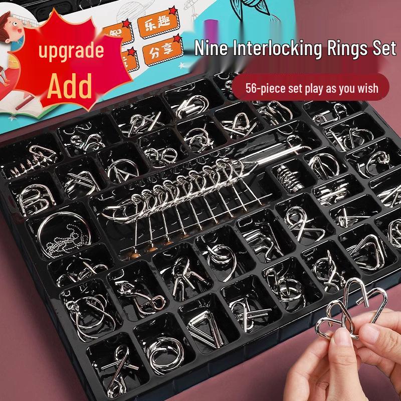 Nine Linked Rings Puzzle Toy Set: 25-Piece Stainless Steel Luban Locks for Primary School Children.
