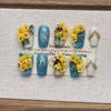 Square Press On Nails Almond Fake Nails French Tip False Nails with 3D Design Full Cover Acrylic Glue On Nails Artificial Stick On Nails for Women