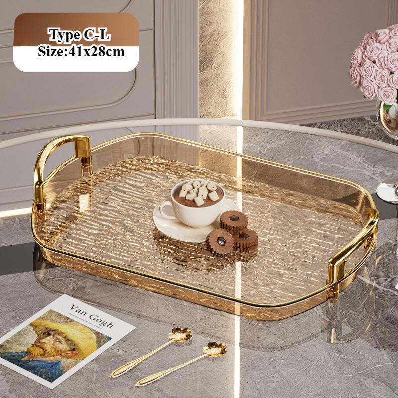 Clear Plastic Serving Tray PET Material with Handles Versatile Dining Tea Serving Platter for Home Restaurant Cafe Decorate