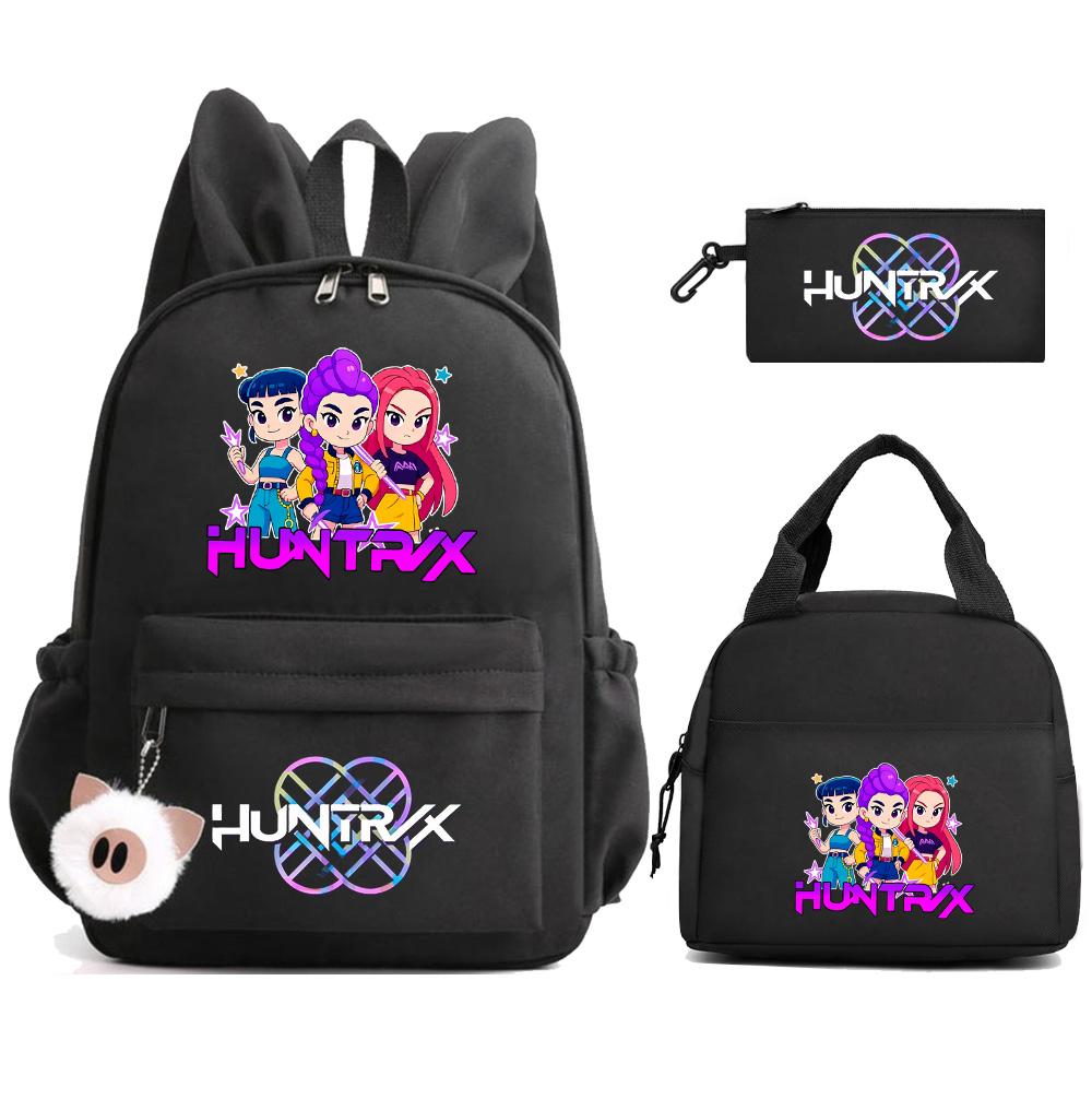 

Cartoon Demon Hunters Printed Backpack Lunch Bag Pencil Case for Children Student Schoolbag Girl Kid Gift Women Travel Bag