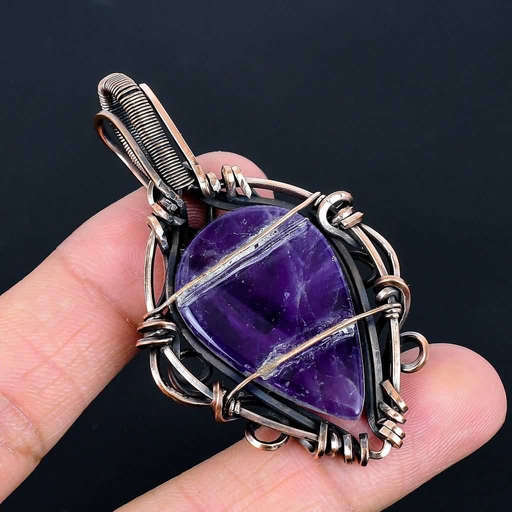 Amethyst Pendant, Gemstone  999 Copper Wire Wrapped Jewelry Pendant, Handmade Jewelry Birthstone Pendant, Gift For Him
