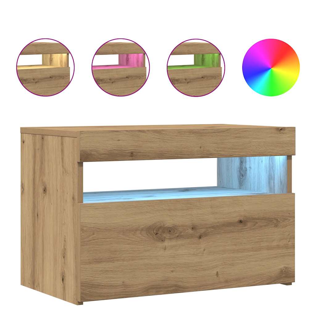 TV Stand with LED Lights Artisan Oak Finish 60 x 35 x 40 cm