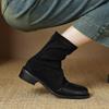 Krazing Pot Flock Autumn Winter Shoes Low Heels Size 43 Stretch Boots Back Patch Work Street Wear Elastic Ankle Boots