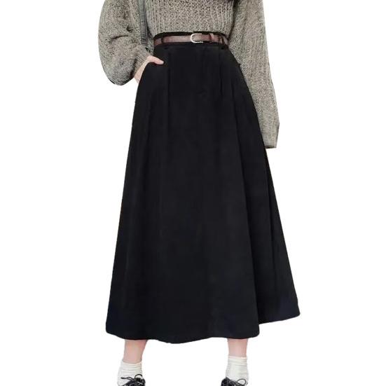 

Женская юбка с высокой талией, А-силуэта, с большим подолом, миди, однотонная, осенне-зимняя, драпированная, для повседневной носки S чёрный