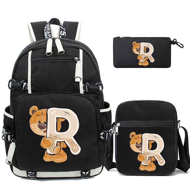 3Pcs/set Cute Little Bear 26 English Letters Bookbag Back To School Backpack Child Gift with Pencil Case Shoulder Bag Backpack