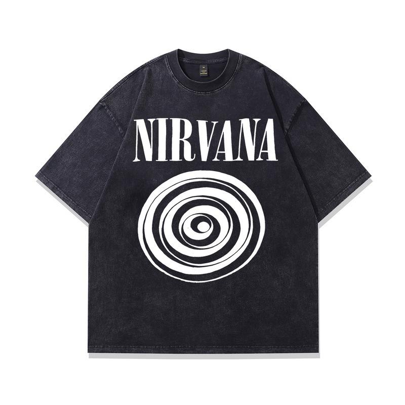 European And American Retro Rock Band Wind Vintage Printing Oversize Heavy Cotton Short-Sleeved T-Shirt Men And Women