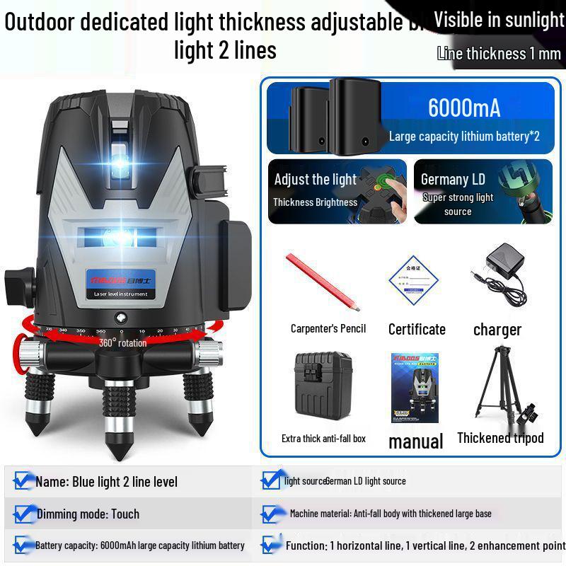 Vysoce přesná infračervená 5-liniová laserová vodováha pro stěnu a podlahu, samonivelační, zelené světlo, pro venkovní použití