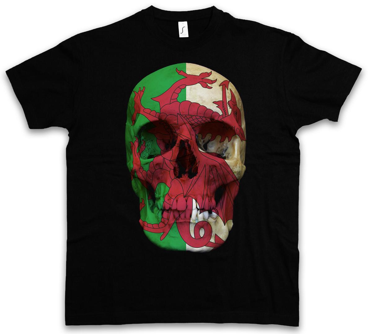 CLASSIC WALES SKULL FLAG T-SHIRT Skull Banner Welsh Biker MC- L