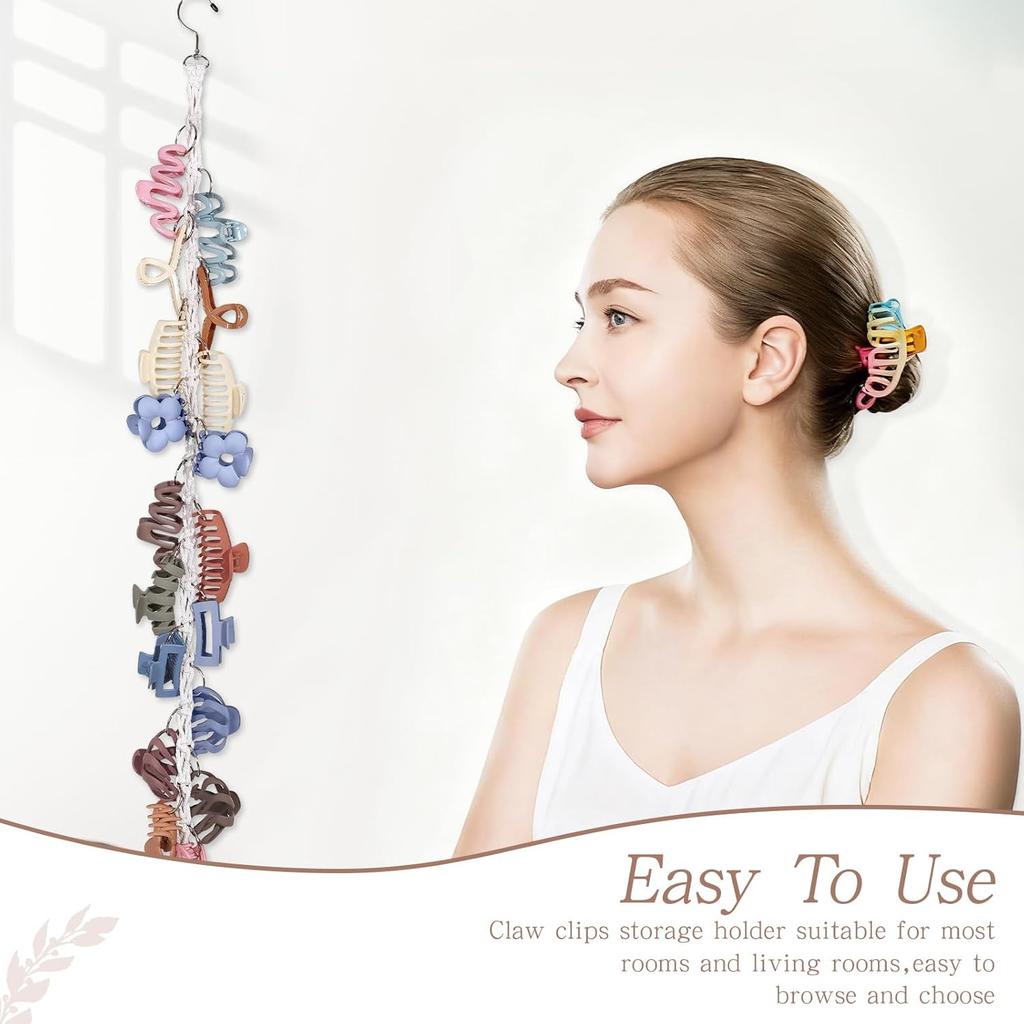 SNOWSTAR Macrame Hair Claw Clip Organizer with Rotating Hook and 20 Metal Rings,Hanging Hair Clip Holder and Storage for Women Girls,Claw Clips