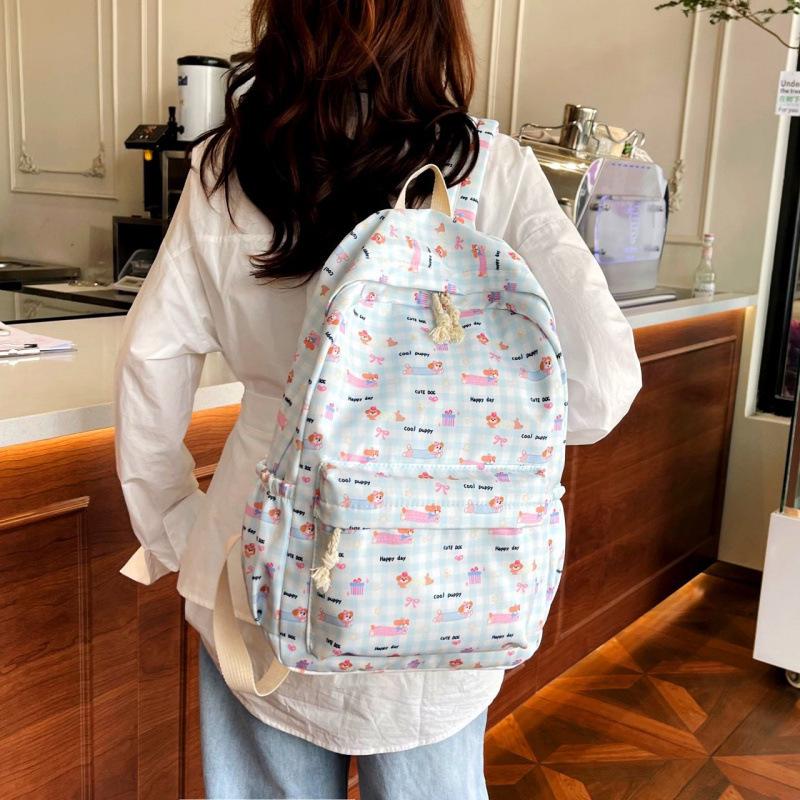 Niedlicher Rucksack im japanischen Stil mit Welpen- und Katzenmotiv für Schülerinnen – Perfekt für die Schule oder Universität