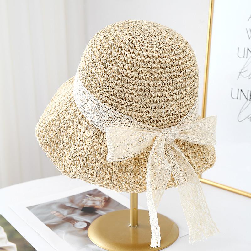 

Новая кружевная шляпа-ведро Женская летняя приморская пляжная французская соломенная шляпа Солнцезащитная шляпа от солнца Adjustable бежевый