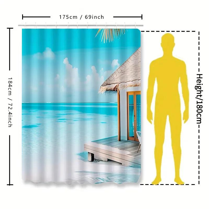 Beach Hut Shower Curtain Tropical Paradise Print Waterproof Bathroom Decor for Home and Hotel  for Stylish Home Upgrade