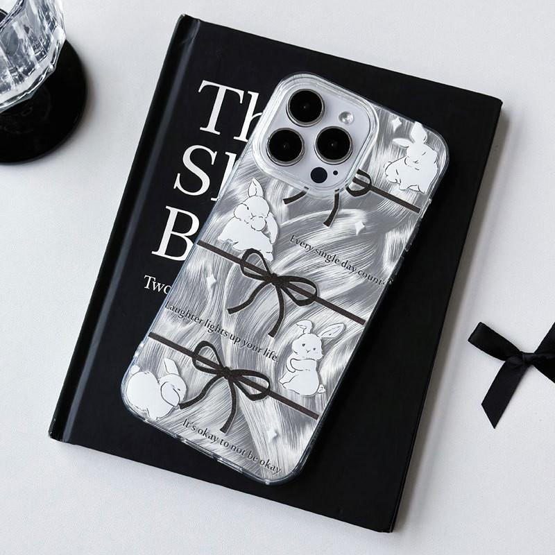 Capa de telefone com cordão de furo grande compatível e adequada para iPhone15 14 13 12 11promax xsmax xr 7 8plus Bow Bunny