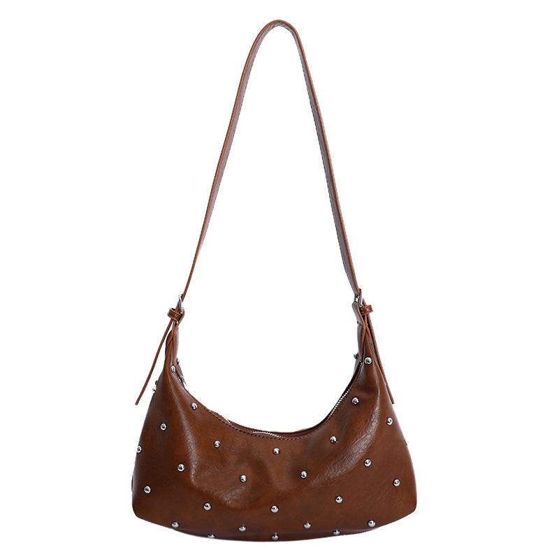 Niche Rivet Underarm Bag Retro Soft Leather Handbag Women's 2025 New High-end Shoulder Messenger Bag
