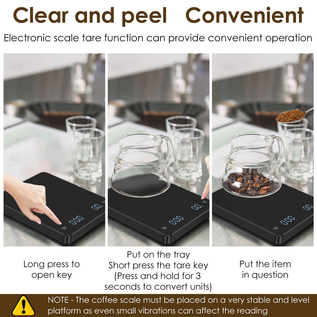 Digitale Küchenwaage mit Timer 3kg/0,1g Espresso Kaffeezubereitung Mini Lebensmittelwaage Hohe Präzision Messungen Wiederaufladbar