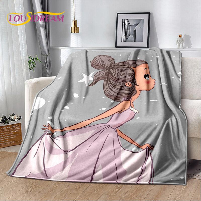 Süße Ballett-Mädchen-Ballerina-Cartoon-weiche Plüschdecke, Flanelldecke, Überwurfdecke für Wohnzimmer, Schlafzimmer, Bett, Sofa, Picknick, Kinder