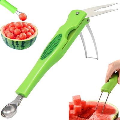 Wassermelonenschneider-Schneidemesser mit Melonenkugelausstecher-Set, Wassermelonenmesser zum Ausstechen von Fruchtfleisch für Melonen, Fruchtfleischtrenner zum Aushöhlen von Fruchtscheiben.
