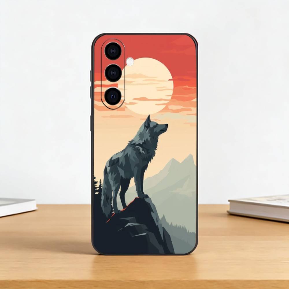 

Moon Roaring W-Wolf Phone Case For Samsung Galaxy A73,A72,A71,A70,A53,A52,A51,Others Soft Black Cover Samsung a22 4g