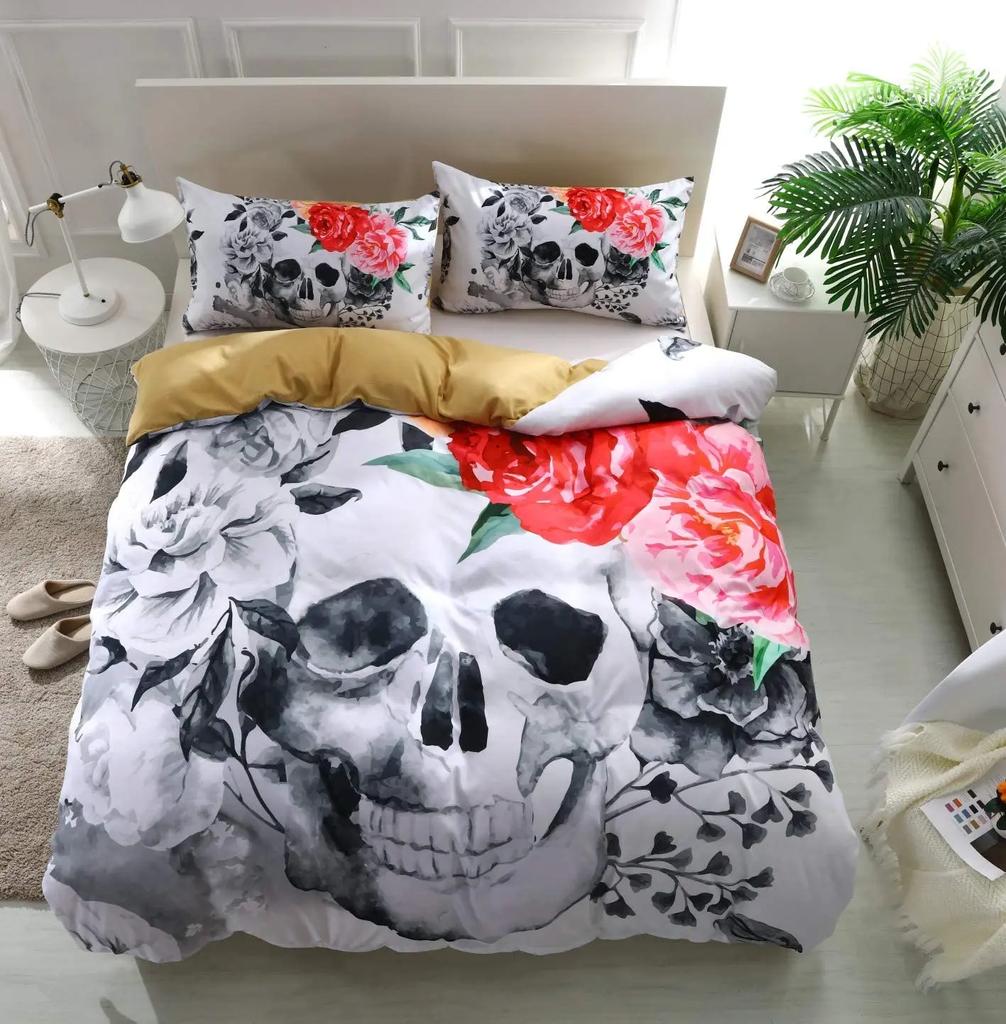 Sugar Skull Duvet Cover Set,3D Printed Gothic Skull Bedding Set,Soft  Comforter Cover with Zipper Closure and 2 Pillow Shams