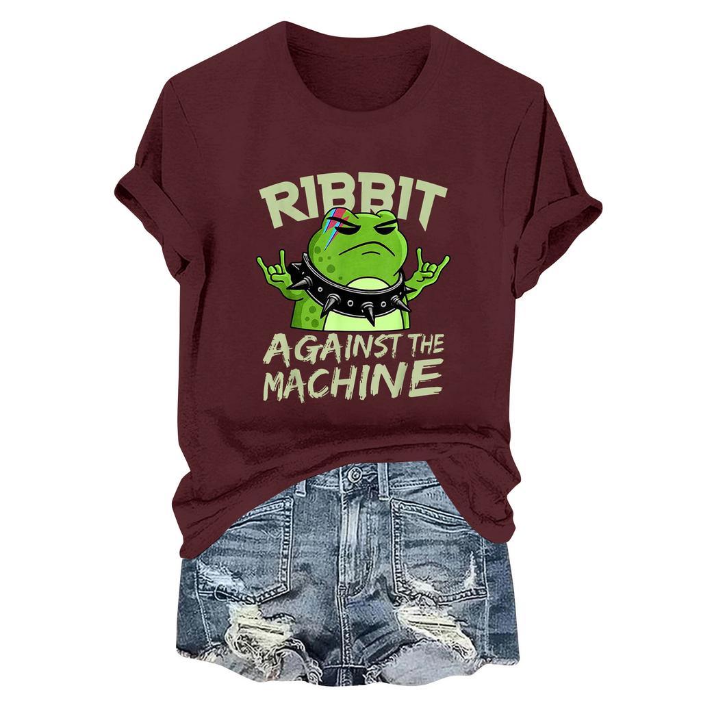 Women's Fashion Casual Printed Round Neck Short Sleeved Pullover T-Shirt Top