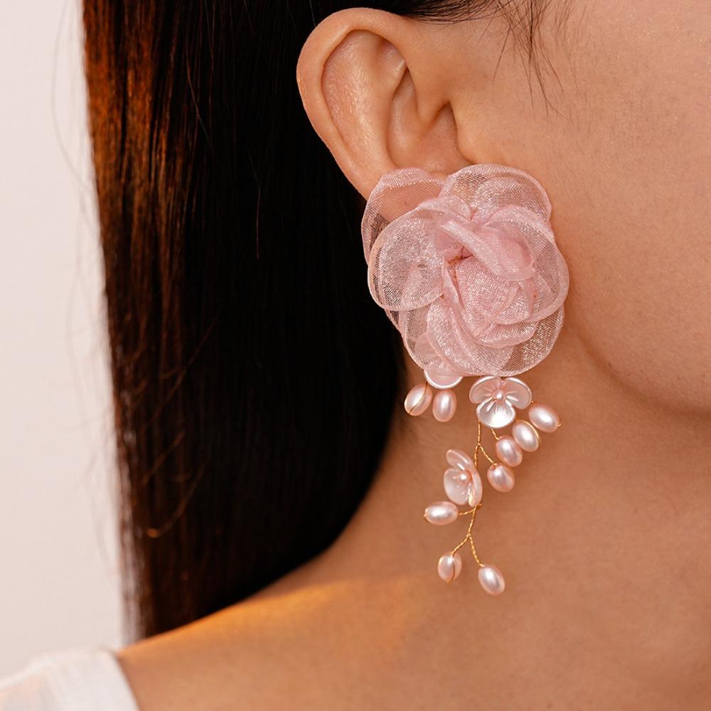 Sweet Beach Earrings Exaggerated Petals Stud Earrings Romantic Flower Dangle Earrings  Party