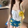 Yellow strap neck tube top women's summer seaside dopamine wear suit hip skirt two-piece set