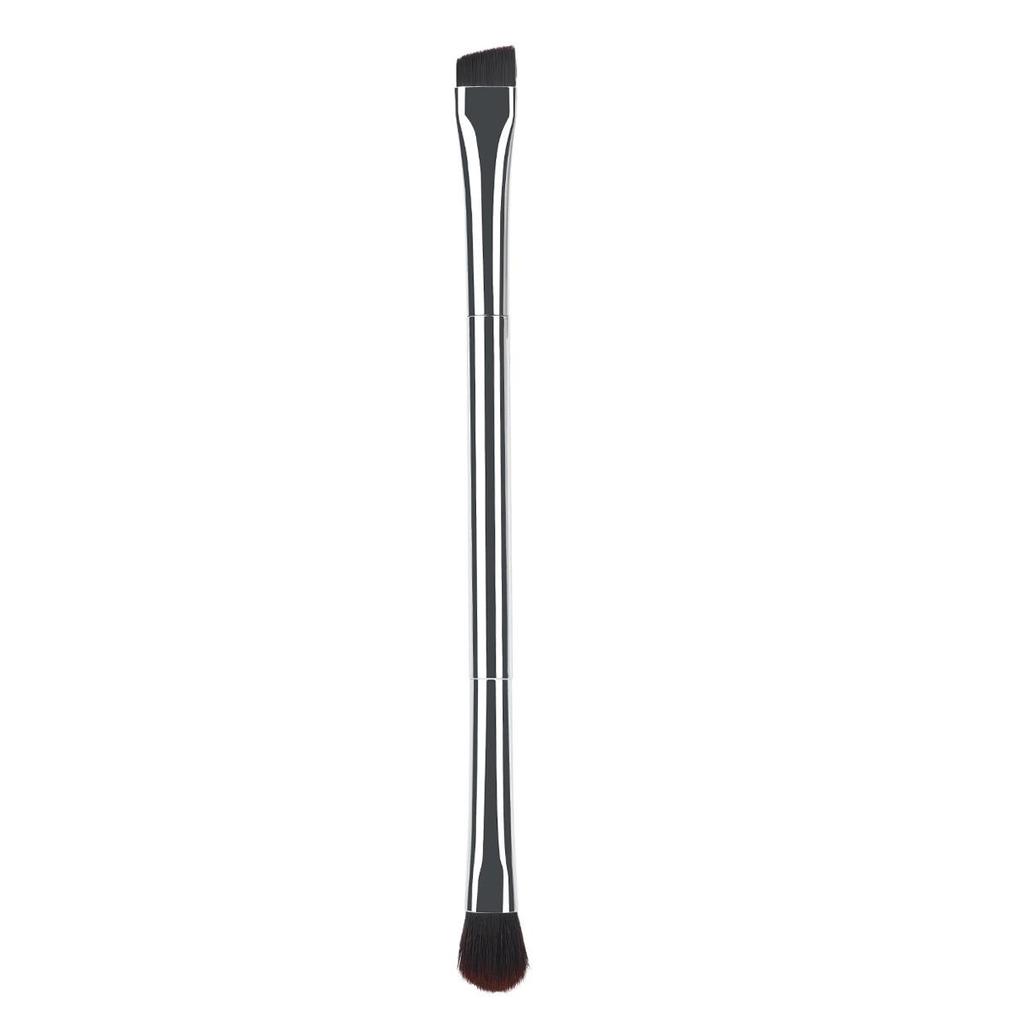 Sleek 6-Piece Silver Makeup Brush Set: Double-Ended Eyeshadow, Blending, Eyebrow Brushes & Dual-Use Brush with Spiral Eyelash Curler